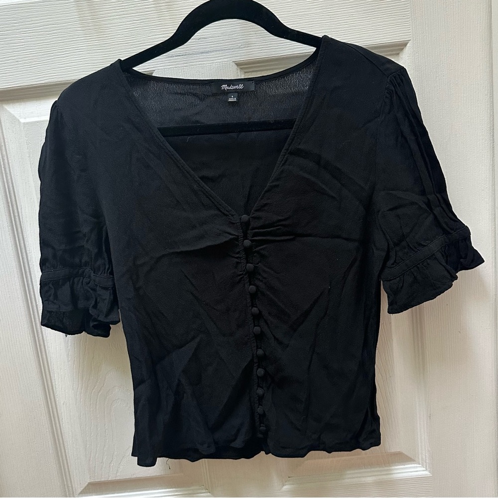 Madewell Black Button-Up Women's Top puff sleeve short sleeve 6
